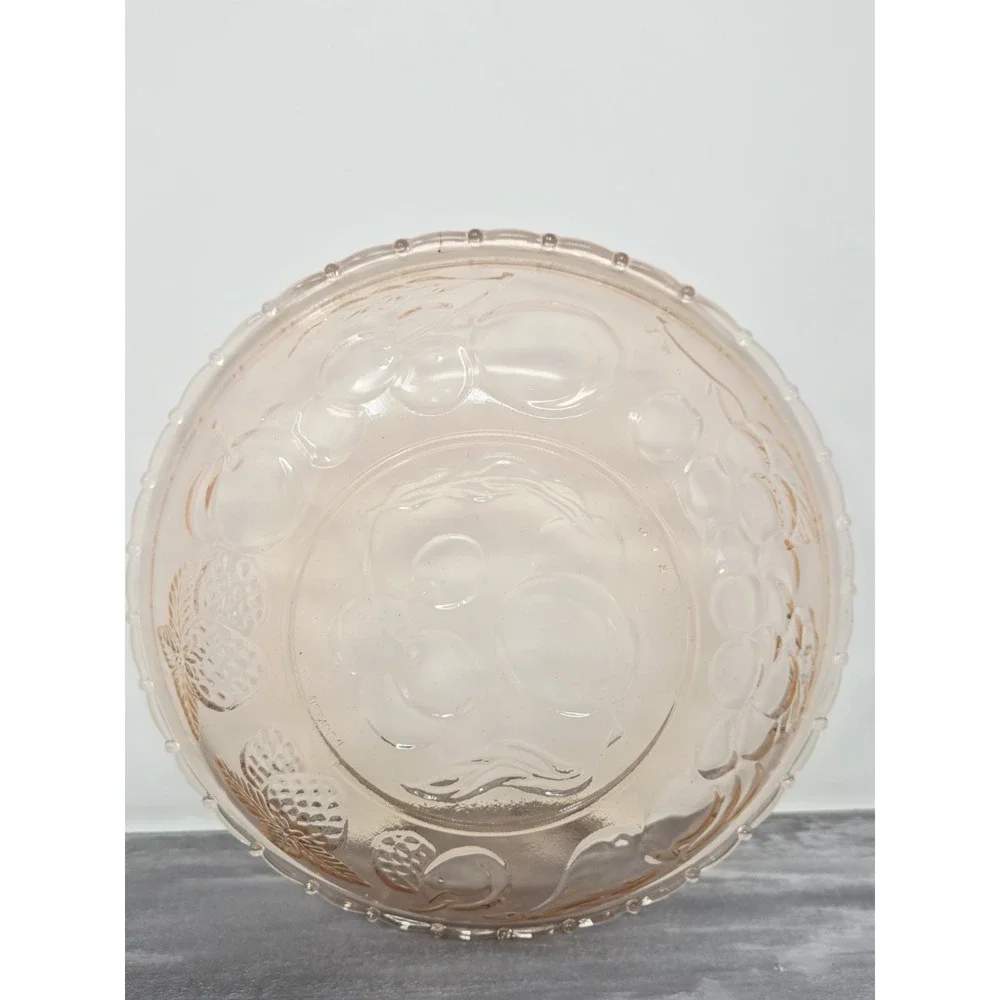 Vintage‎ Pink Glass Bowl KIG Indonesia Fruit Pattern Depression Glass